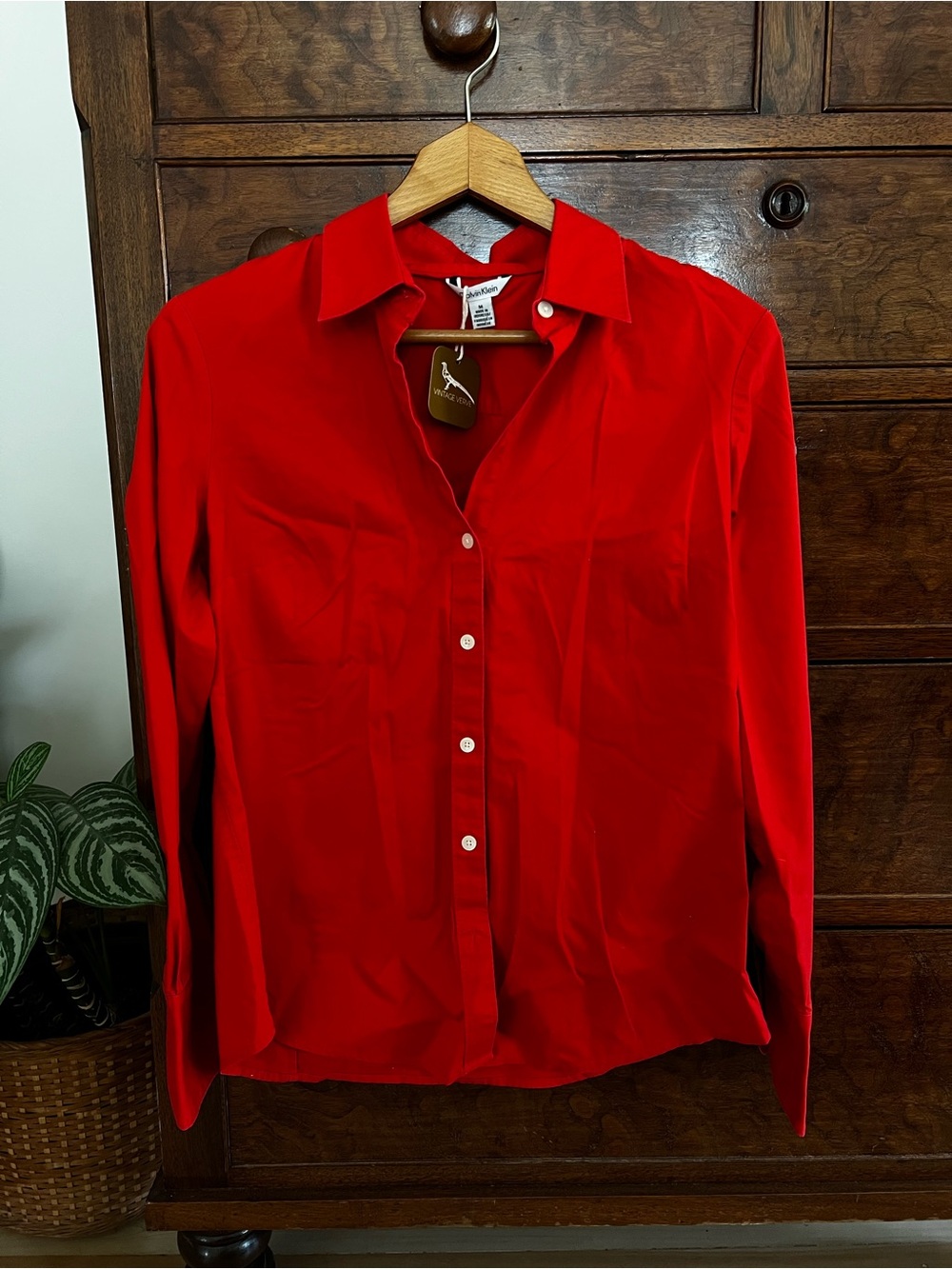 Calvin Klein Red-Orange Button-Down Shirt
